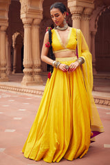 Embellished Yellow Chanderi Silk Lehenga Set