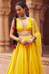 Embellished Yellow Chanderi Silk Lehenga Set