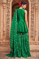 Embroidered Green Cotton Mul Sharara Set