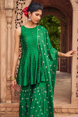 Embroidered Green Cotton Mul Sharara Set