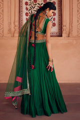 Embroidered Lehenga Green Chanderi Silk Set