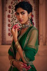 Embroidered Lehenga Green Chanderi Silk Set