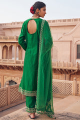 Embroidered Green Chanderi Silk Kurta Set