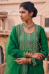 Embroidered Green Chanderi Silk Kurta Set