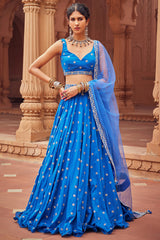 Embroidered Lehenga Electric Blue Cotton Mul Set