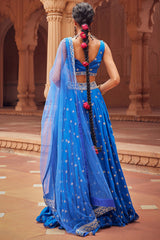 Embroidered Lehenga Electric Blue Cotton Mul Set