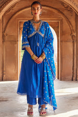 Embroidered Electric Blue Chanderi Silk Kurta Set