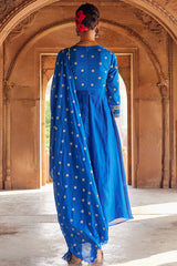 Embroidered Electric Blue Chanderi Silk Kurta Set