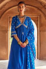 Embroidered Electric Blue Chanderi Silk Kurta Set