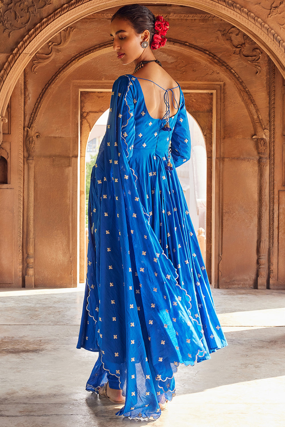 Embroidered Kurta Electric Blue Cotton Mul Set