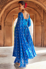 Embroidered Kurta Electric Blue Cotton Mul Set