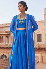 Embroidered Electric Blue Chanderi Silk Co-Ord Set