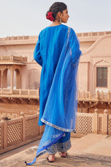 Embroidered Electric Blue Chanderi Silk Kurta Set