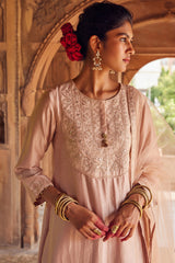 Embroidered Pale Pink Chanderi Silk Kurta Set