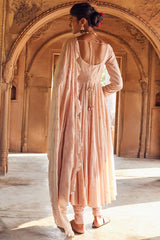 Embroidered Kalidar Pale Pink Cotton Mul Anarkali Set