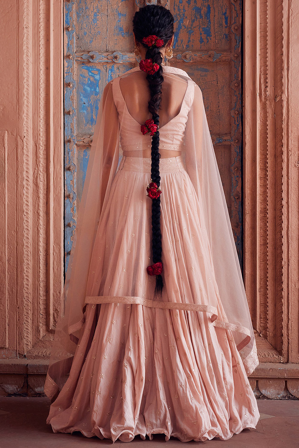 Embroidered Lehenga Pale Pink Cotton Mul Set