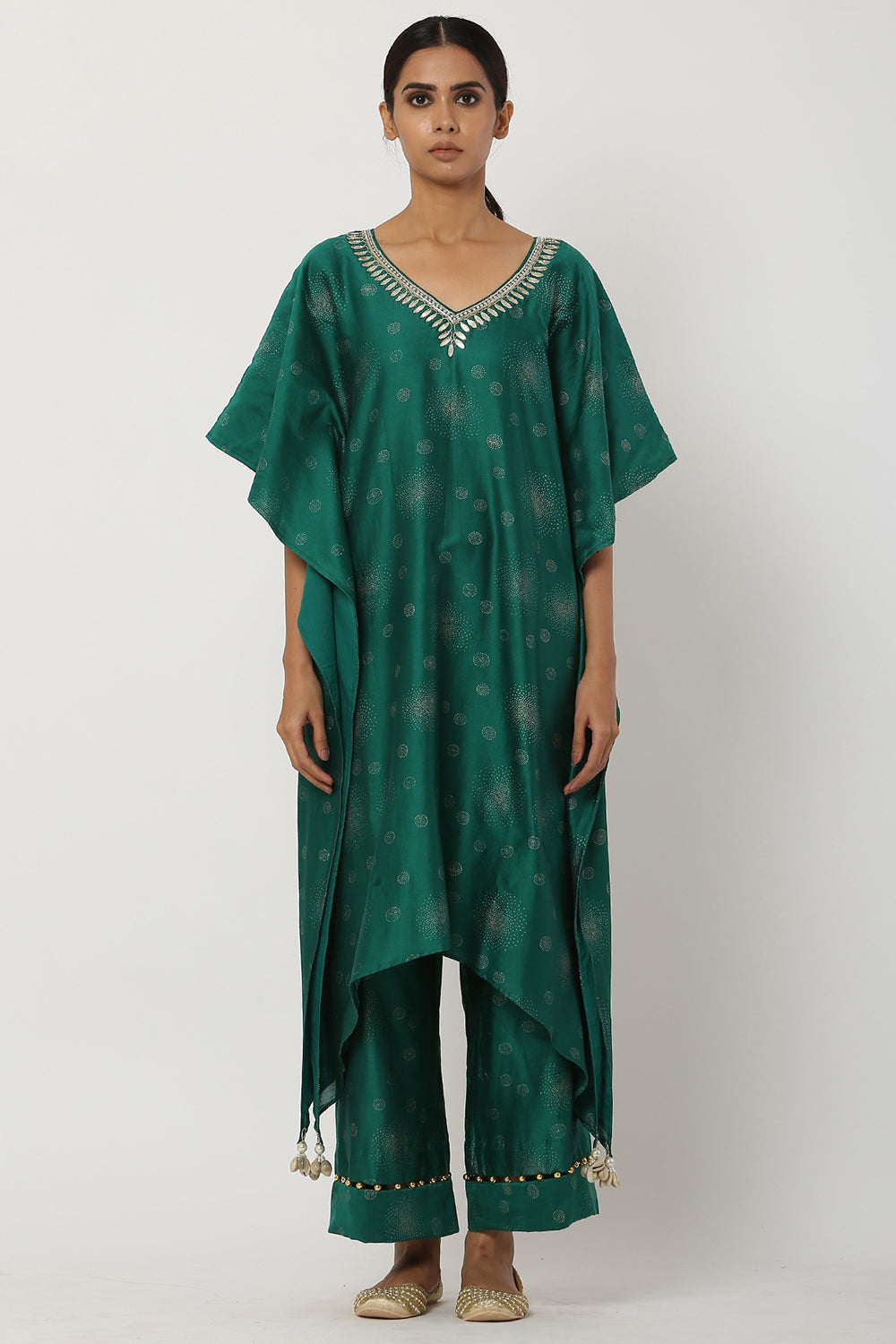 Gota Patti Opal Green Kaftan Set