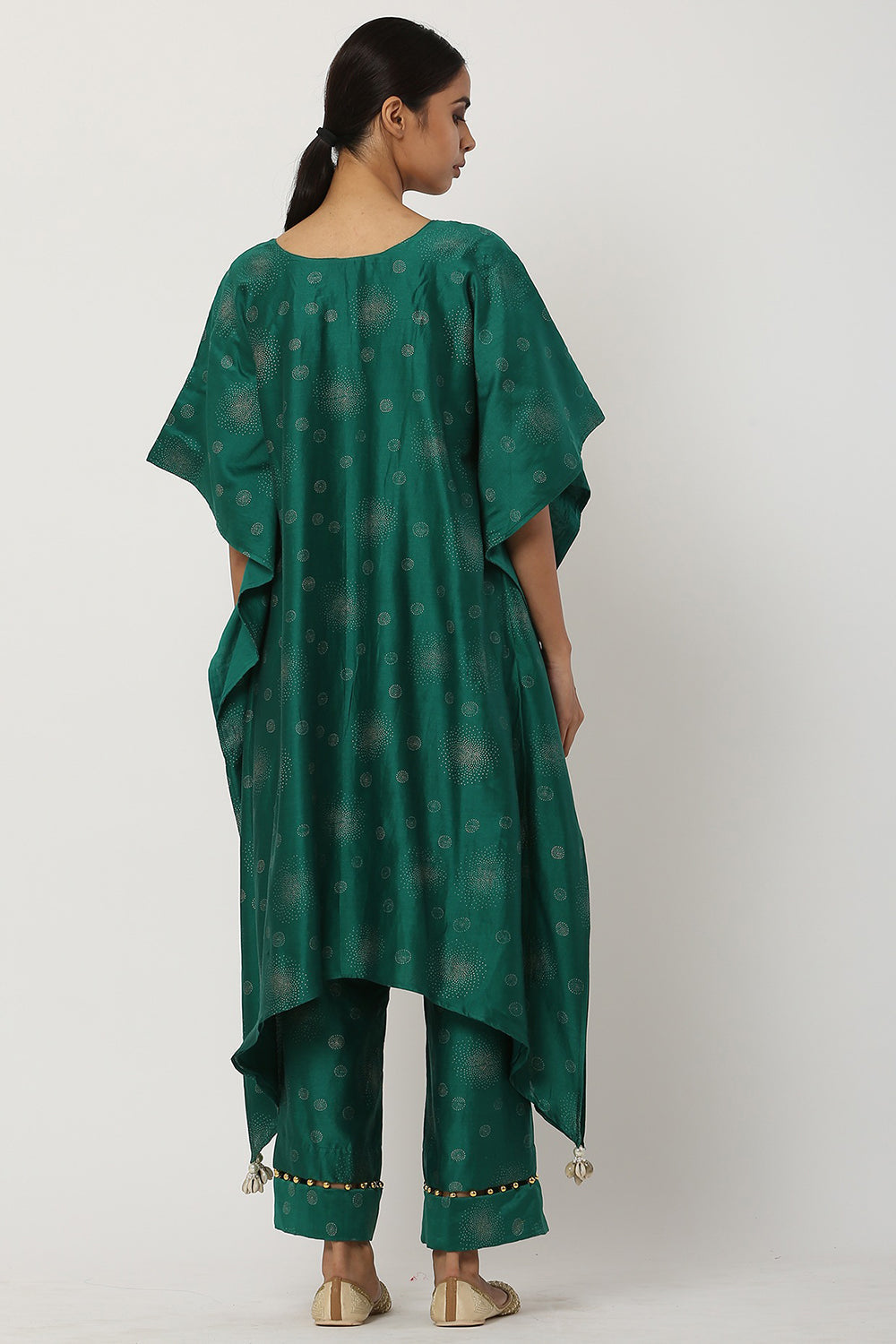 Gota Patti Opal Green Kaftan Set