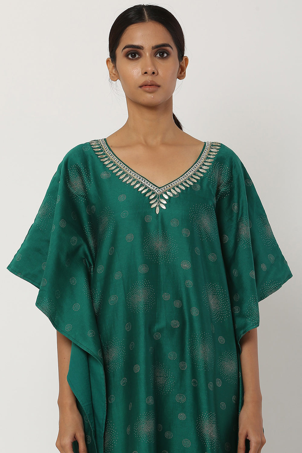 Gota Patti Opal Green Kaftan Set