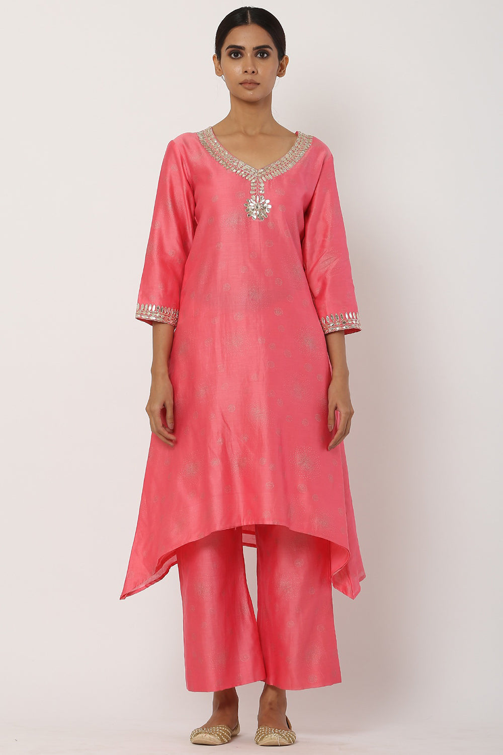 Asymmetrical Peach Kurta Set