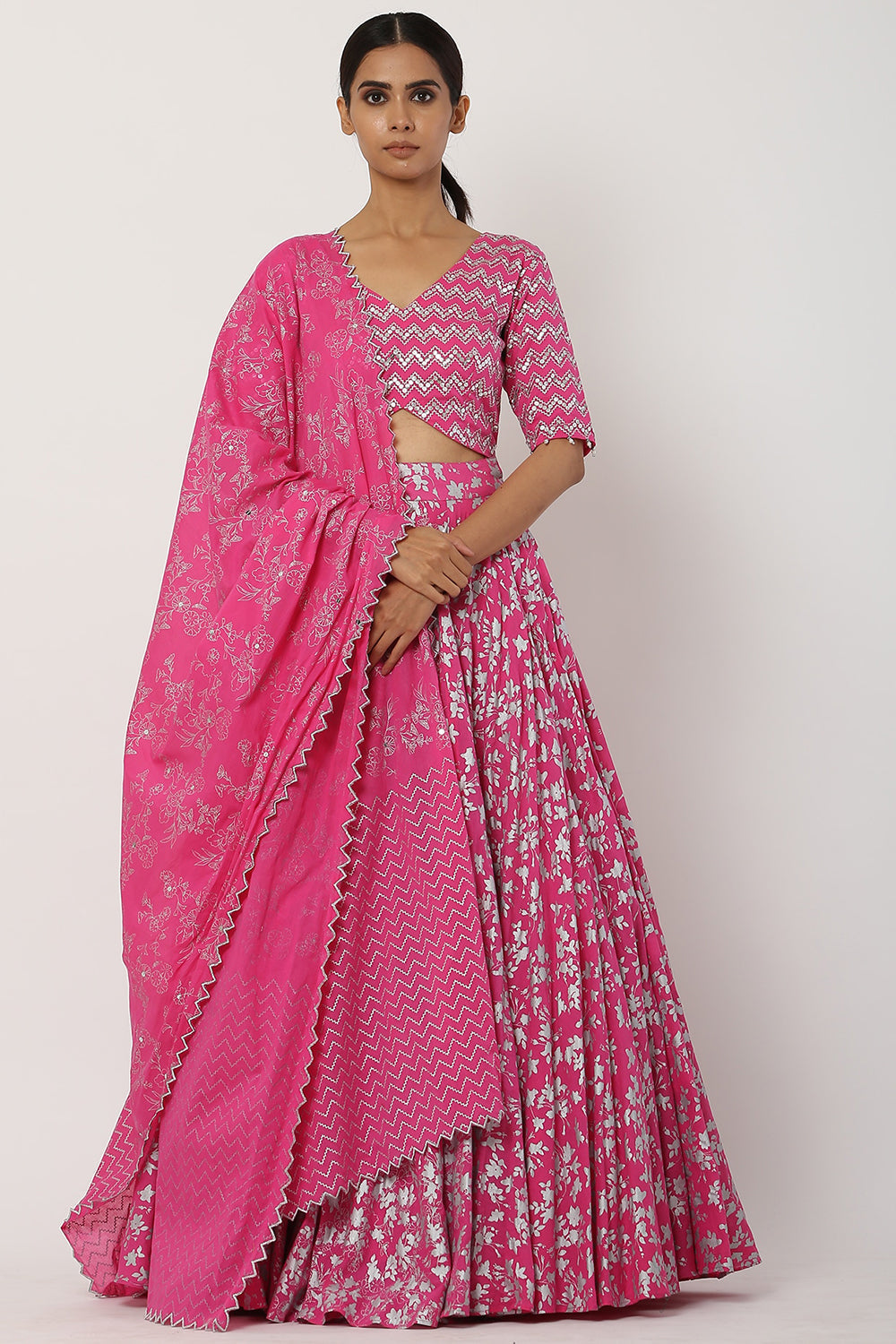 High-Waisted Rani Pink Lehenga Set