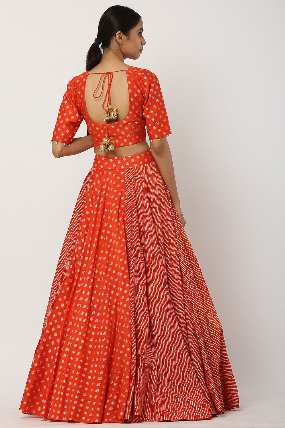 Chanderi Silk Tomato Red Lehenga Set