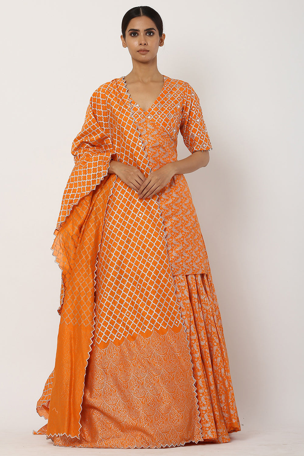 Chanderi Silk Orange Kurta Set