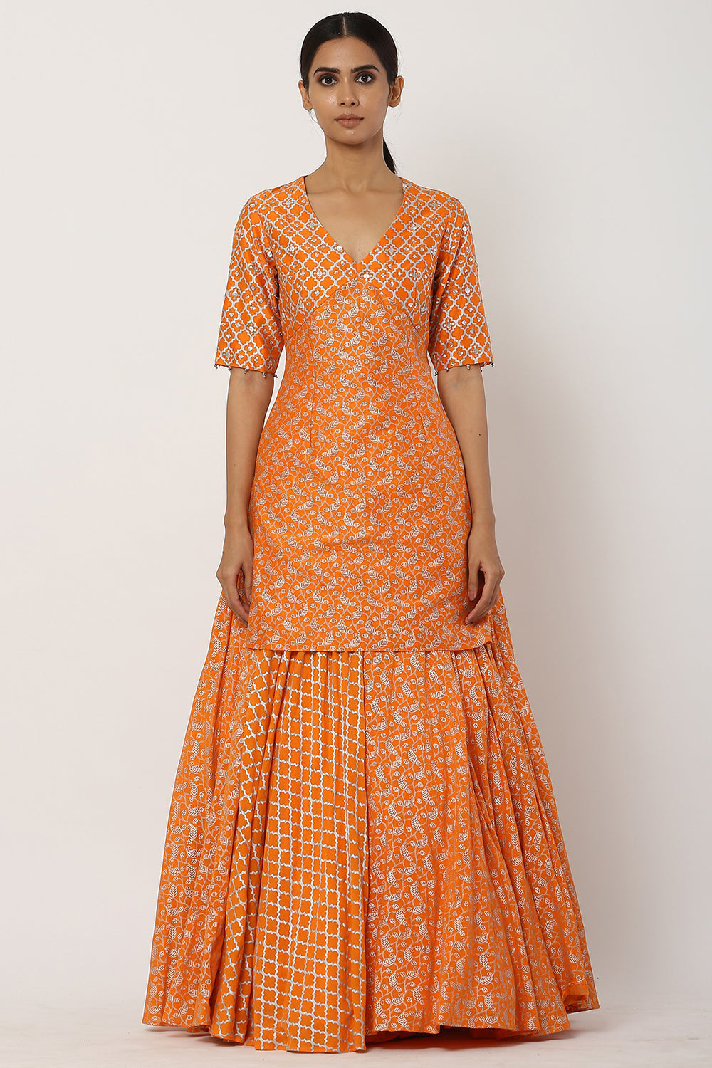 Chanderi Silk Orange Kurta Set