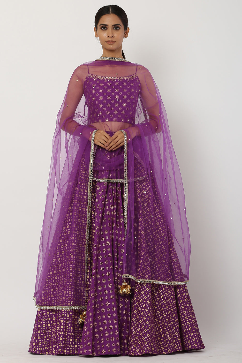 Chanderi Silk Purple Lehenga Set