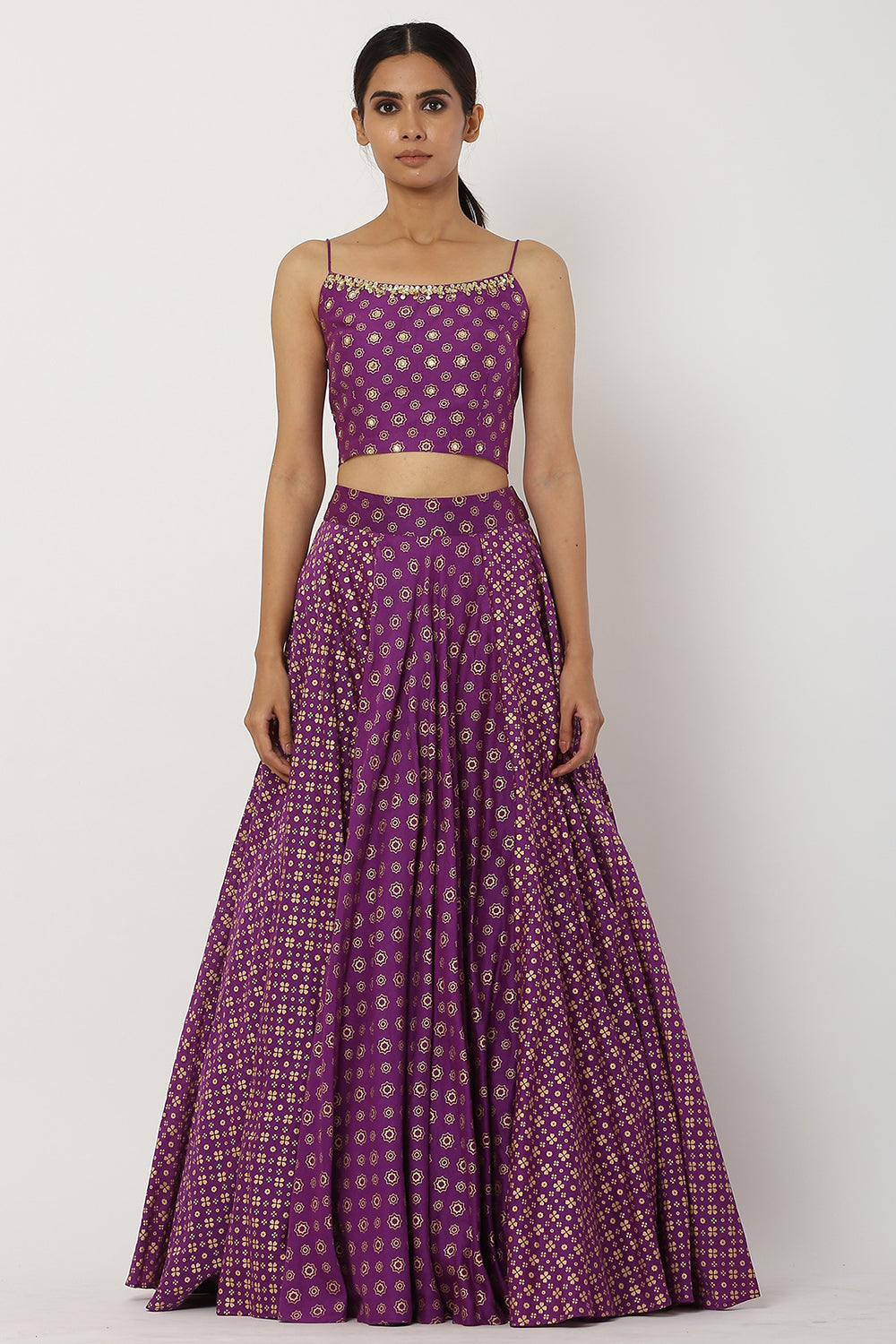 Chanderi Silk Purple Lehenga Set