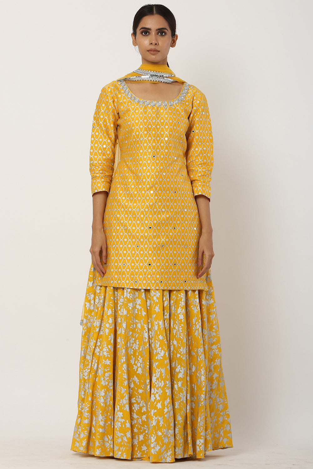 Chanderi Silk Yellow Kurta Set