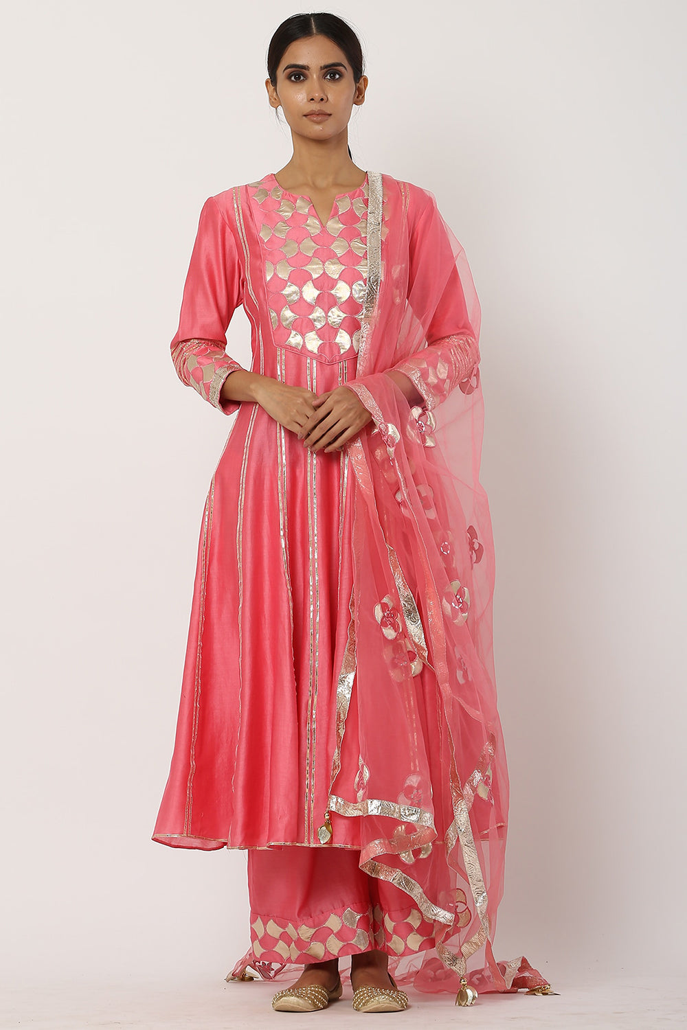 Paneled Peach Kurta Set