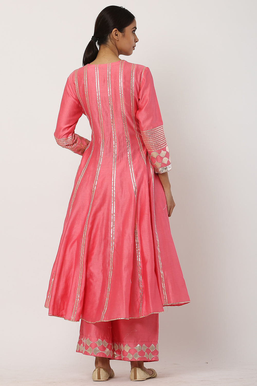 Paneled Peach Kurta Set