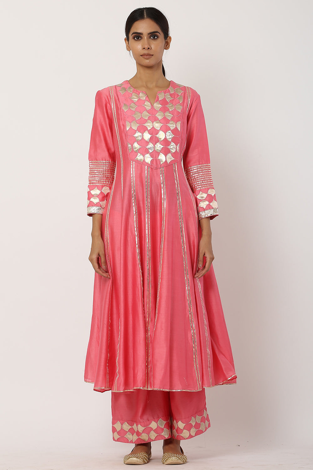 Paneled Peach Kurta Set