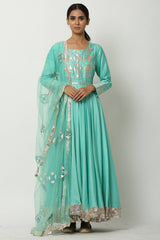 Kalidar Sea Green Kurta Set