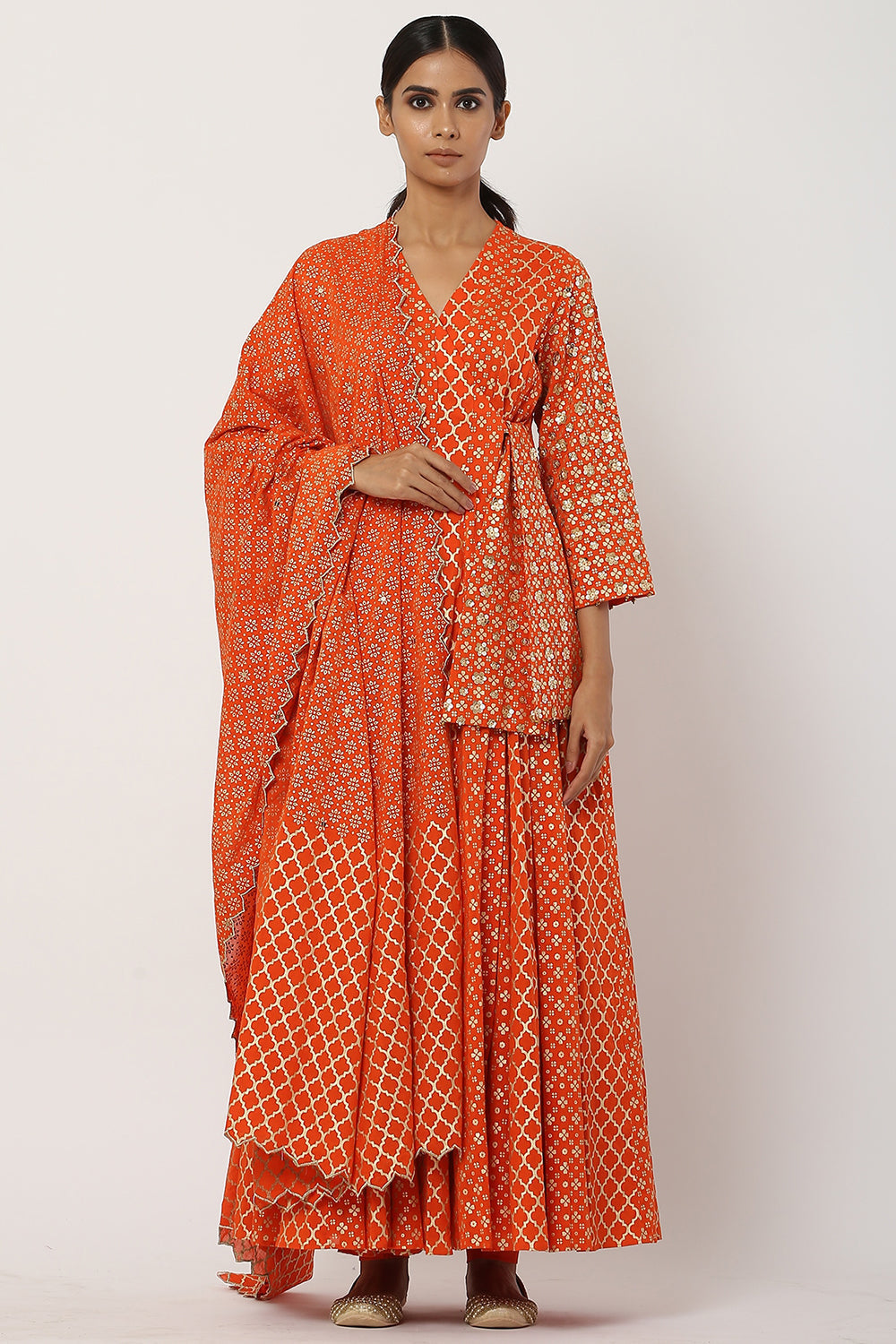 Angrakha Orange Kurta Set