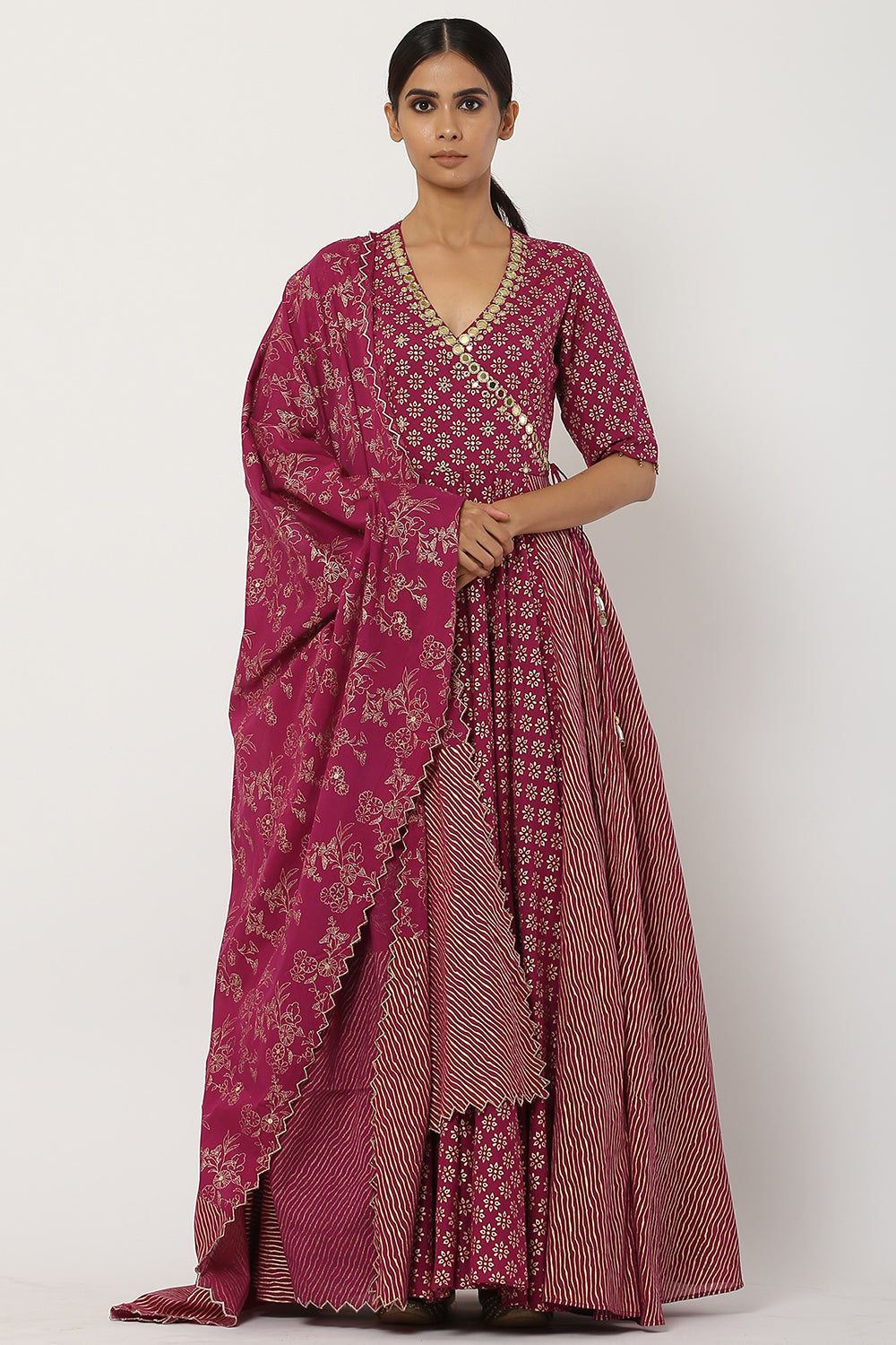 Overlapped Plum Kalidar Anarkali Set