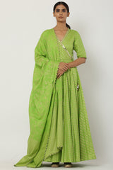 Overlapped Bright Green Kalidar Anarkali Set