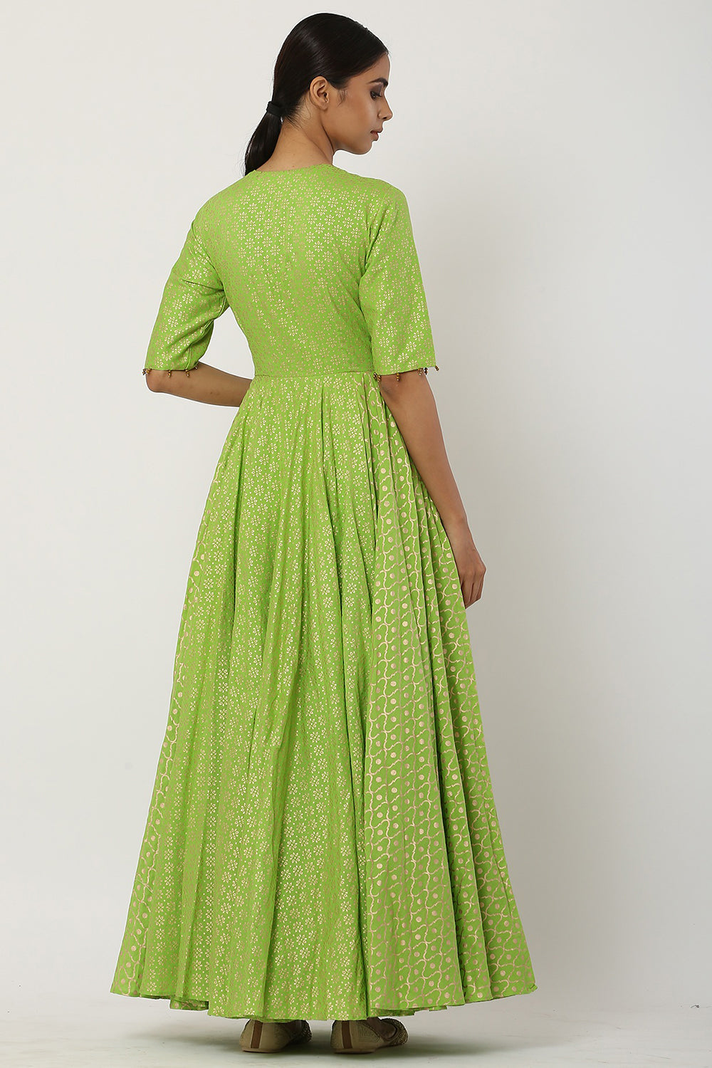 Overlapped Bright Green Kalidar Anarkali Set