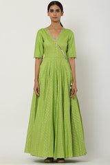 Overlapped Bright Green Kalidar Anarkali Set