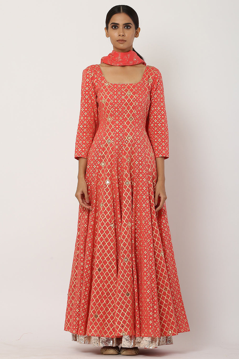 Paneled Dark Peach Kalidar Anarkali Set