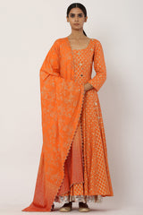 Paneled Orange Kalidar Anarkali Set