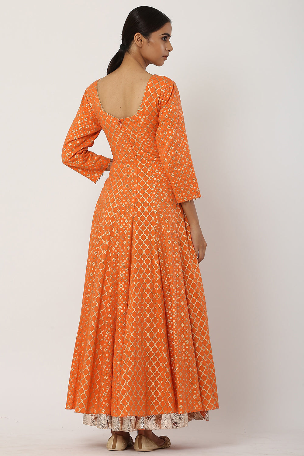 Paneled Orange Kalidar Anarkali Set