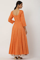 Paneled Orange Kalidar Anarkali Set