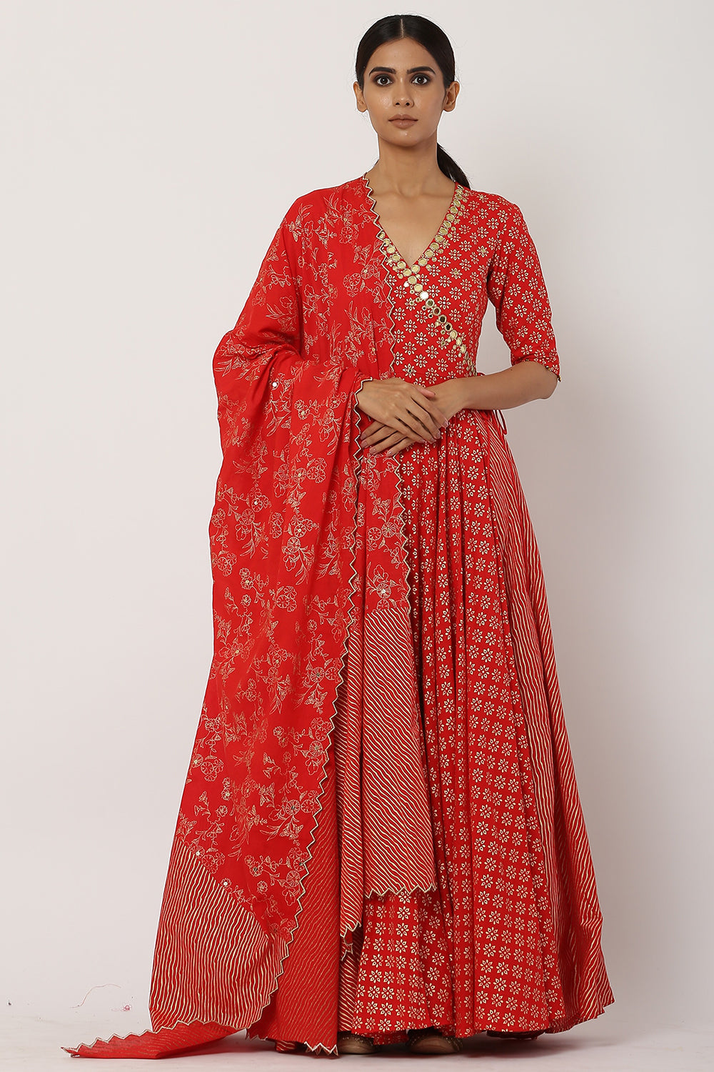 Overlapped Red Kalidar Anarkali Set