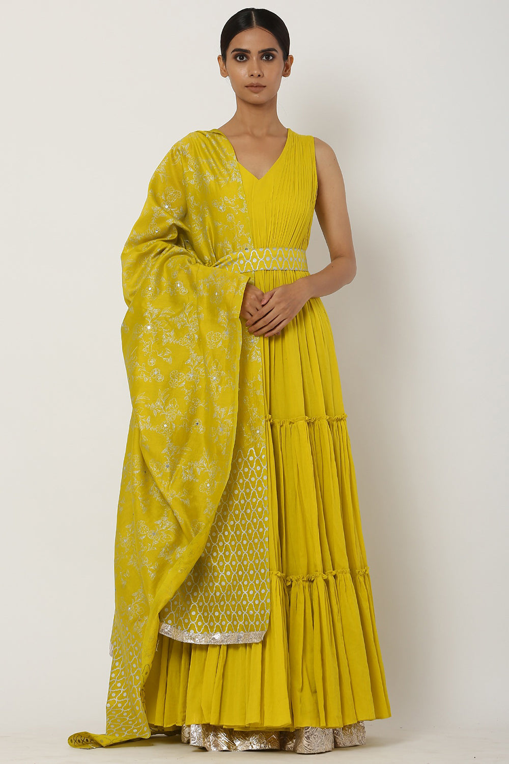 Tiered Yellow Kalidar Anarkali Set