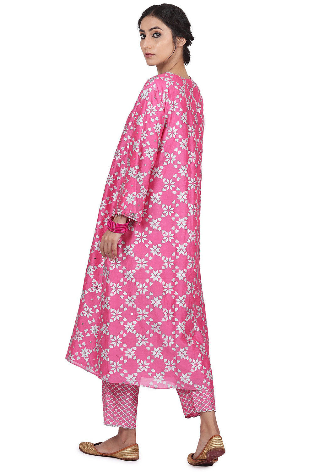 Printed Pink A-Line Kurta Set