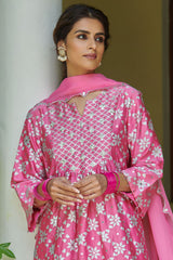 Printed Pink A-Line Kurta Set