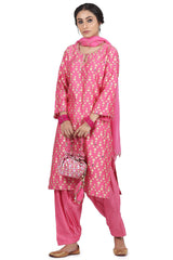 Chanderi Silk Printed Pink Kurta Set