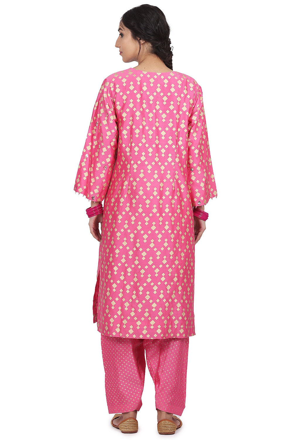 Chanderi Silk Printed Pink Kurta Set